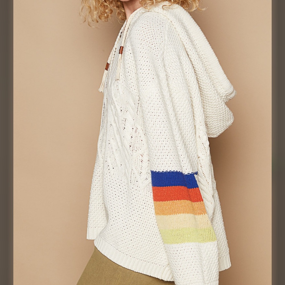 15. POL OVERSIZED Boho Planket Hoodie Balloon sleeve knit Cream - Picture 2 of 3